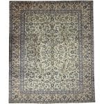 380 × 290cm Hand-Knotted Persian Kashan Rug – Green Field with Blue Floral Motifs
