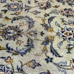 380 × 290cm Hand-Knotted Persian Kashan Rug – Green Field with Blue Floral Motifs - Image 9