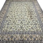 380 × 290cm Hand-Knotted Persian Kashan Rug – Green Field with Blue Floral Motifs - Image 2