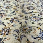 380 × 290cm Hand-Knotted Persian Kashan Rug – Green Field with Blue Floral Motifs - Image 8