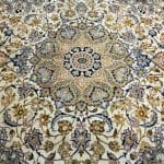 380 × 290cm Hand-Knotted Persian Kashan Rug – Green Field with Blue Floral Motifs - Image 7