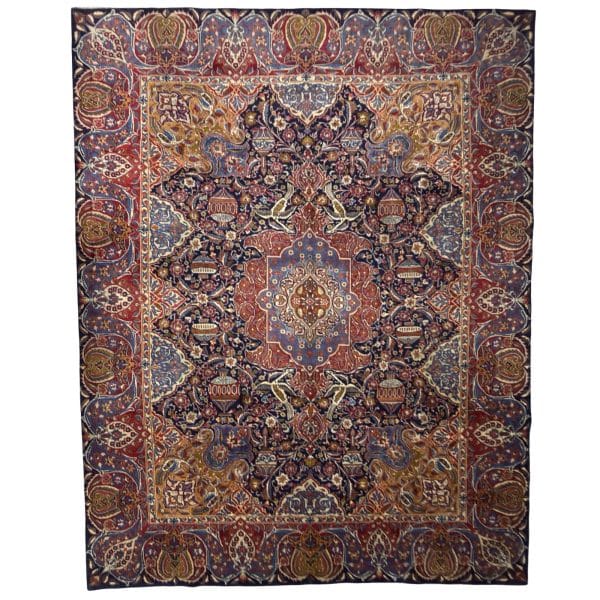 402 x 305cm Persian Navy Kashmar Hand Knotted Wool Rug