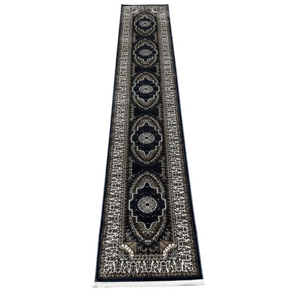 500 x 80cm Machine Made Persian Mashad Design Blue Runner Rug