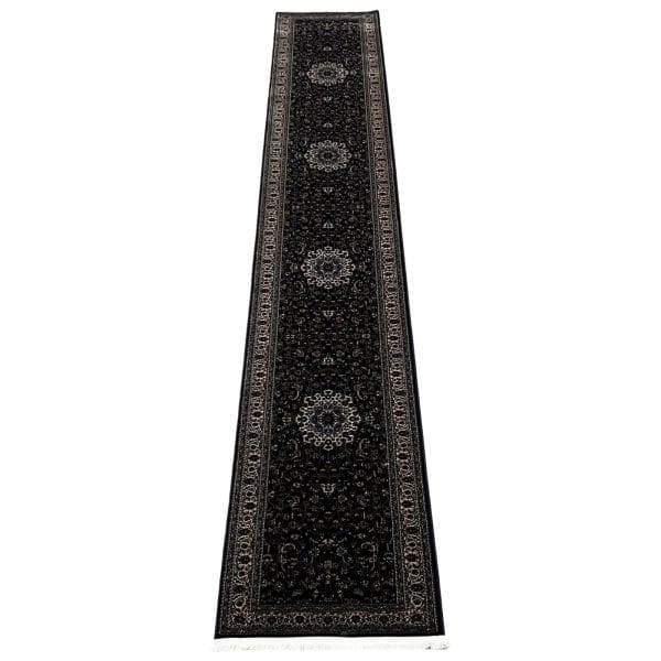 500 x 80cm Persian Kashan Design Machine Made Navy Soft Runner Rug