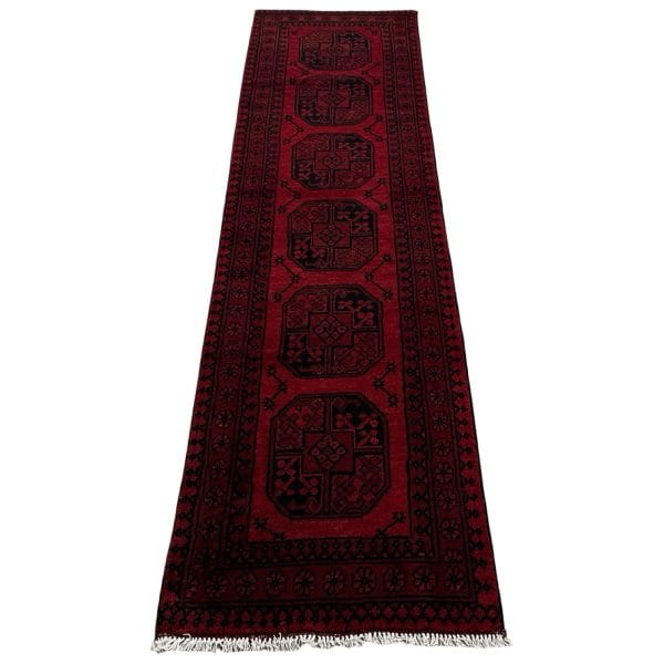 280 x 75cm Hand Knotted Red Afghan Akche Runner Rug
