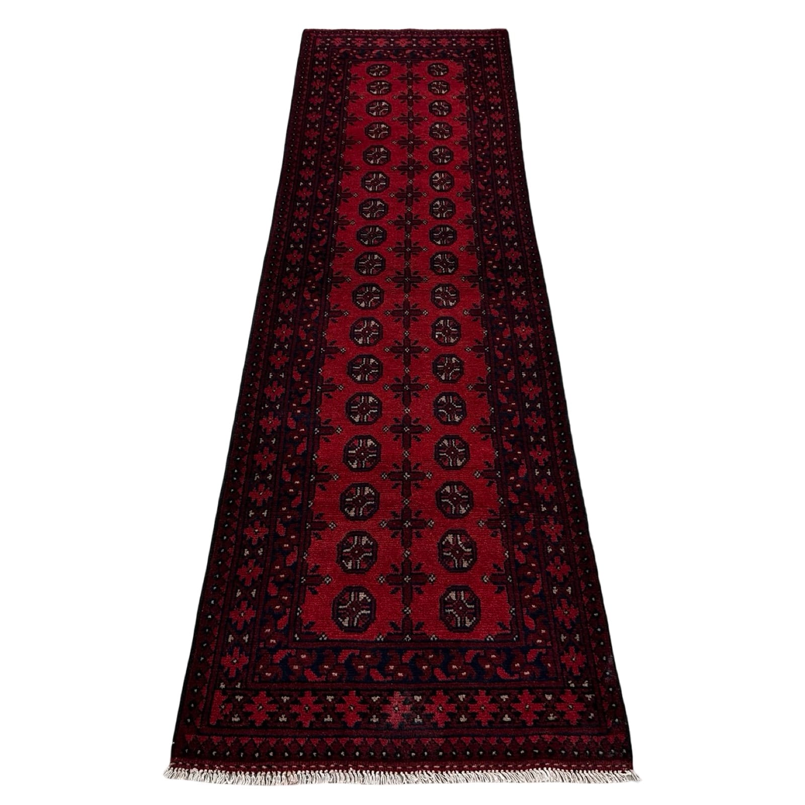 redddd_20 286 x 74cm Hand Knotted Afghan Akche Wool Runner Rug - Image 1