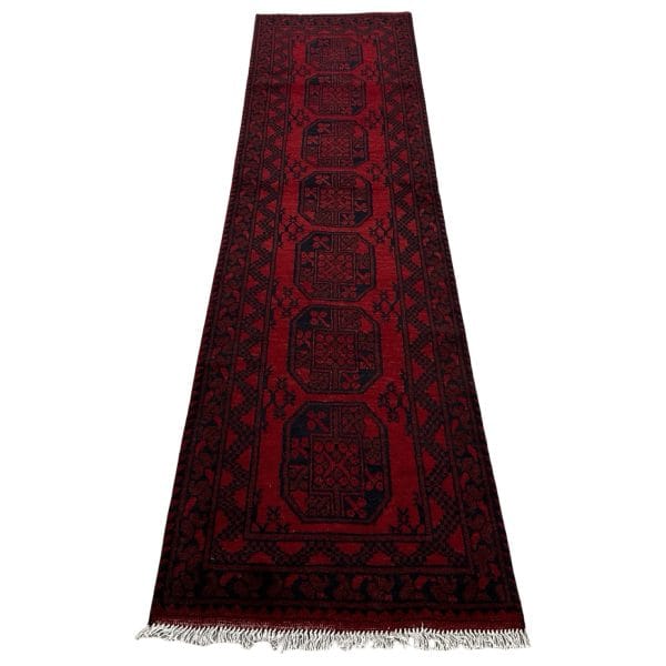 300 x 82cm Afghan Elephant Feet Aqche Hand Woven Runner Rug