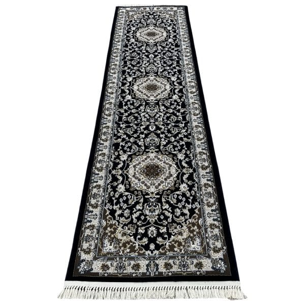 300 x 80cm Medallion Pattern Mashad Design Navy Runner Rug