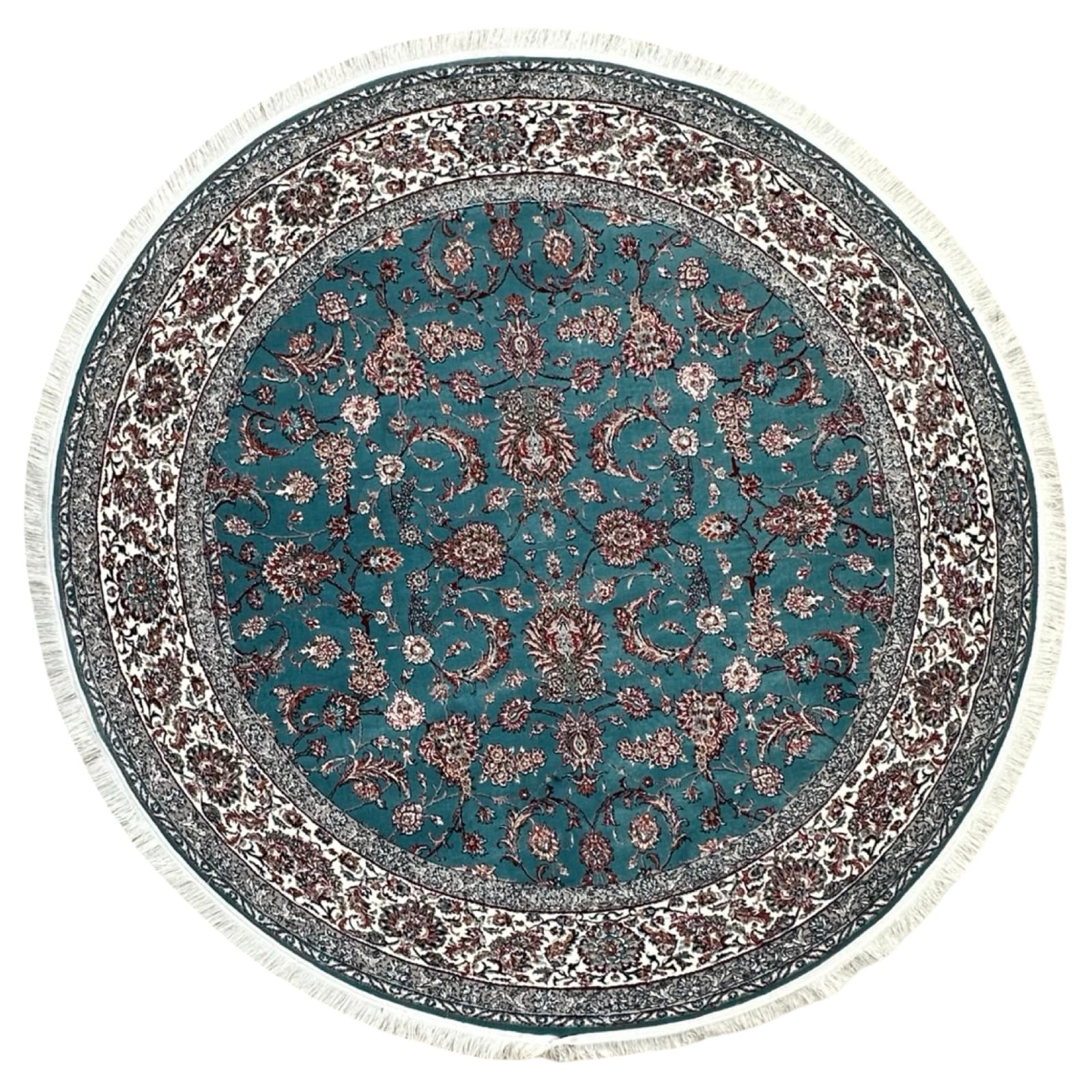 roooo_1 150 x 150cm Kashan All OVer Machine Made Blue Round Rug - Image 1