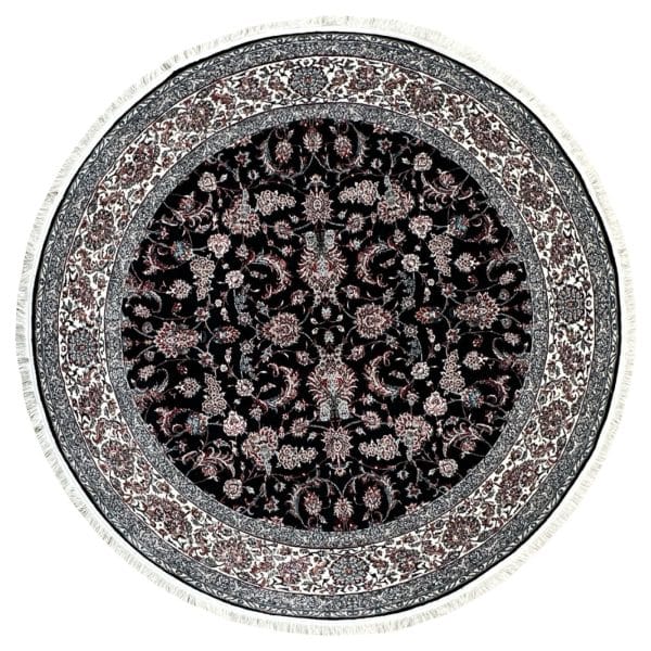 150 x 150cm Kashan All OVer Machine Made Navy Blue Round Rug
