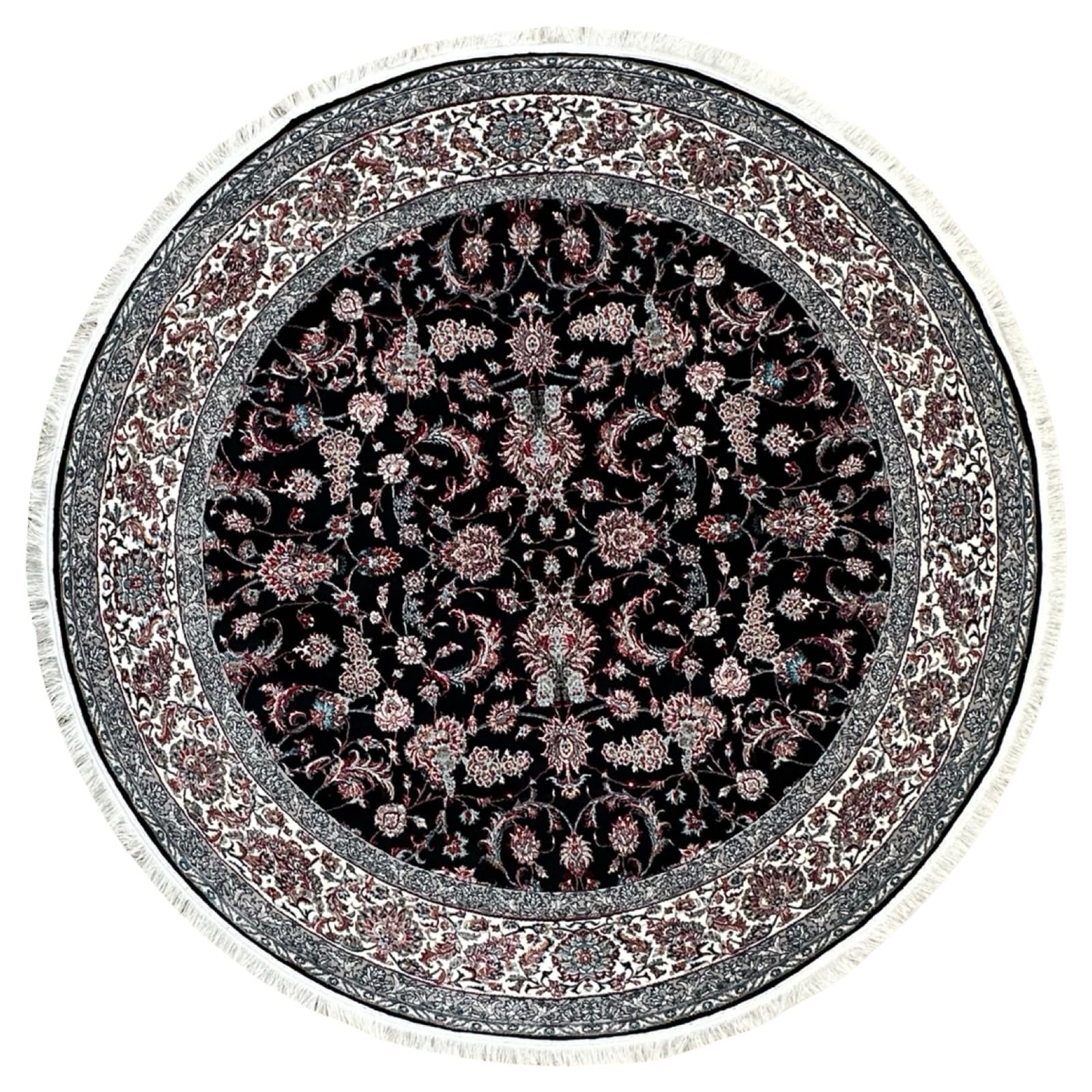 roooo_13 150 x 150cm Kashan All OVer Machine Made Navy Blue Round Rug - Image 1