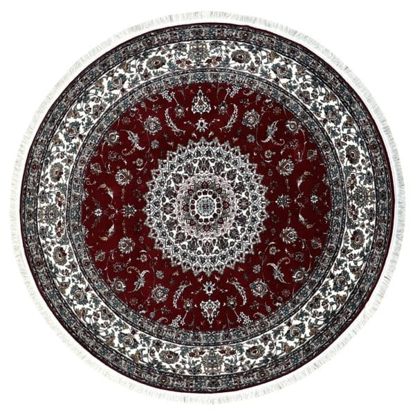 150 x 150cm Kashan Floral Medallion Machine Made Red Round Rug