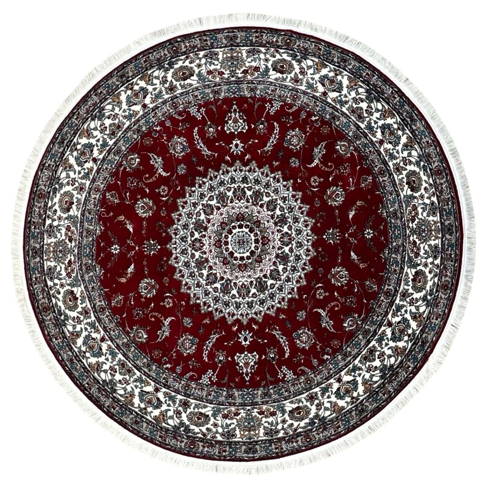 roooo_24 150 x 150cm Kashan Floral Medallion Machine Made Red Round Rug - Image 1
