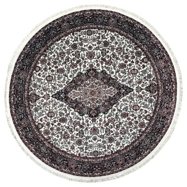150 x 150cm Classic Persian Kashan Medallion Machine Made Cream Round Rug