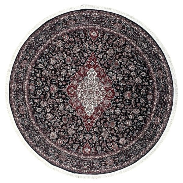150 x 150cm Classic Persian Kashan Medallion Machine Made Navy Blue Round Rug