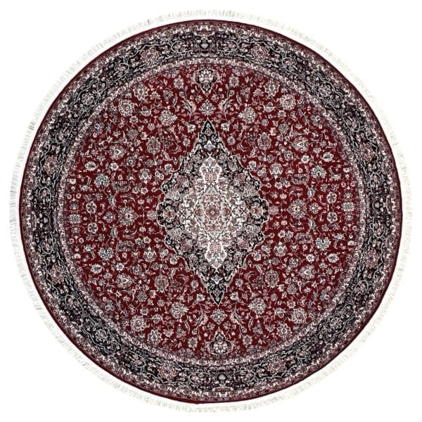 150 x 150cm Kashan Floral Medallion Machine Made Red Round Rug