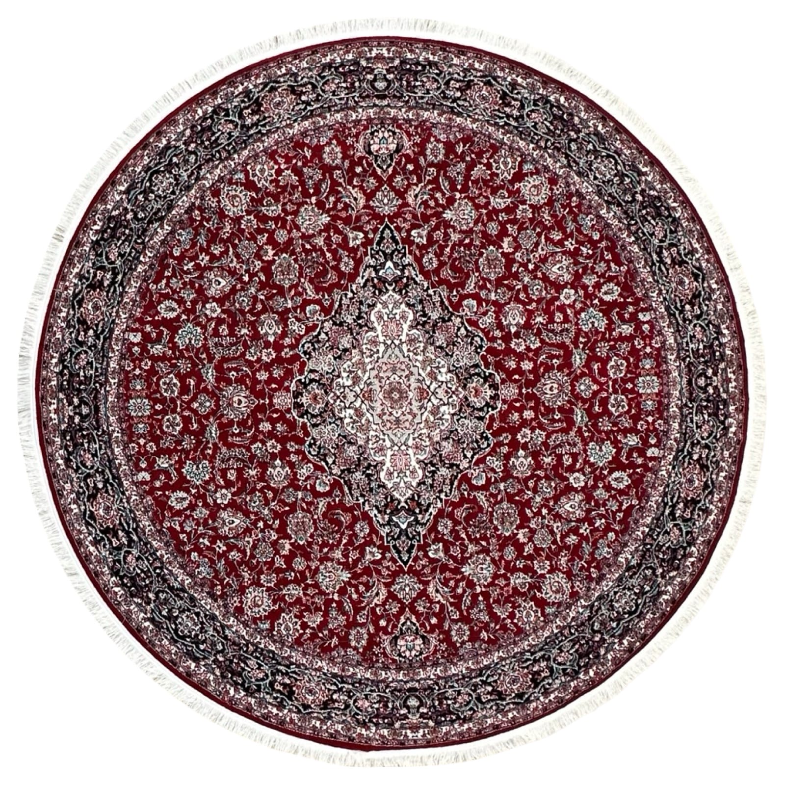 roooo_8 150 x 150cm Kashan Floral Medallion Machine Made Red Round Rug - Image 1