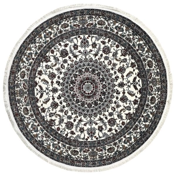 150 x 150cm Kashan Floral Medallion Machine Made Cream Round Rug