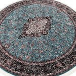 150 x 150cm Classic Persian Kashan Medallion Machine Made Blue Round Rug - Image 4