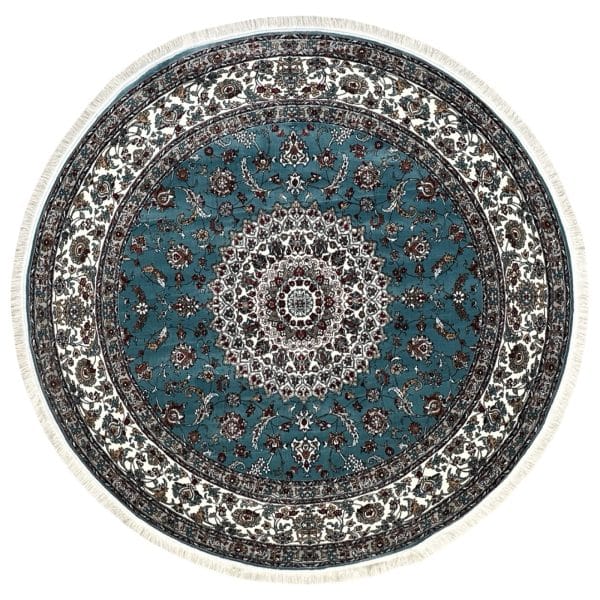 150 x 150cm Kashan Floral Medallion Machine Made Blue Round Rug