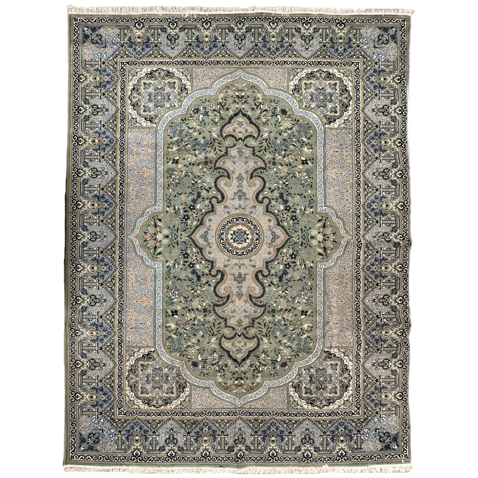 tabanbsbsbshsbdhdh_1 400 x 300cm Persian Large Size Kerman Design Machine Made Green Rug - Image 1