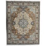 400 x 300cm Persian Tabriz Medallion Design Machine Made Beige\Cream Rug