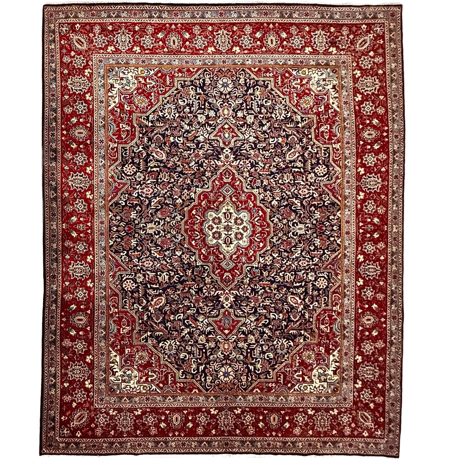 382018J_1 378 x 278cm Hand Knotted Geometric Navy Tabriz Rug - Image 1