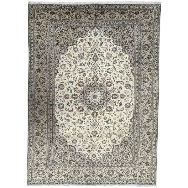 387 x 245cm Hand Knotted Ivory Kashan Persian Rug
