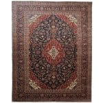 384 x 282cm Floral Navy Hand Knotted Persian Kashan Rug