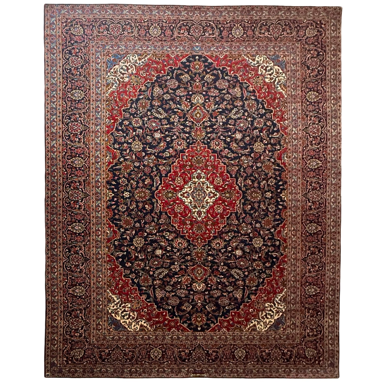 SH12_5 384 x 282cm Floral Navy Hand Knotted Persian Kashan Rug - Image 1
