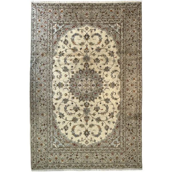 296 x 197cm Hand Knotted Persian Ivory Kashan Wool Rug