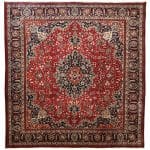 330 x 295cm Hand Knotted Red Persian Mashad Square Wool Rug