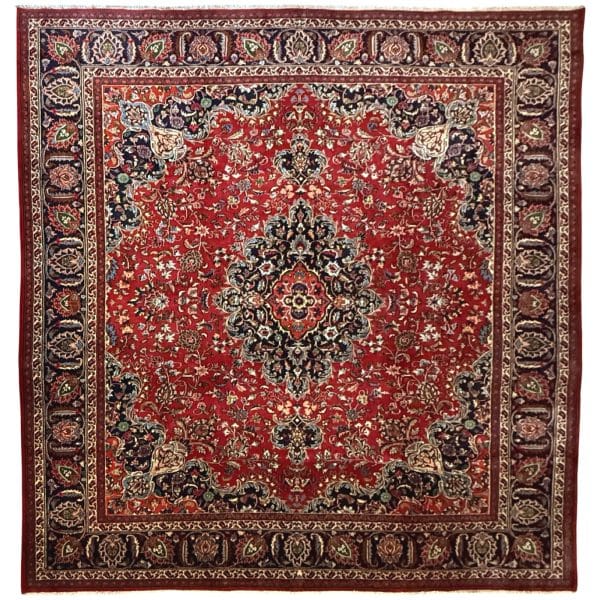 330 x 295cm Hand Knotted Red Persian Mashad Square Wool Rug