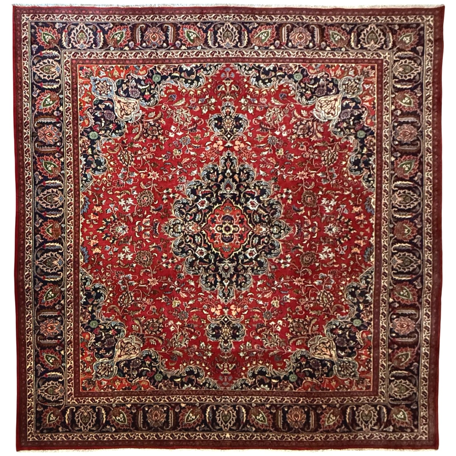 SH6_20 330 x 295cm Hand Knotted Red Persian Mashad Square Wool Rug - Image 1