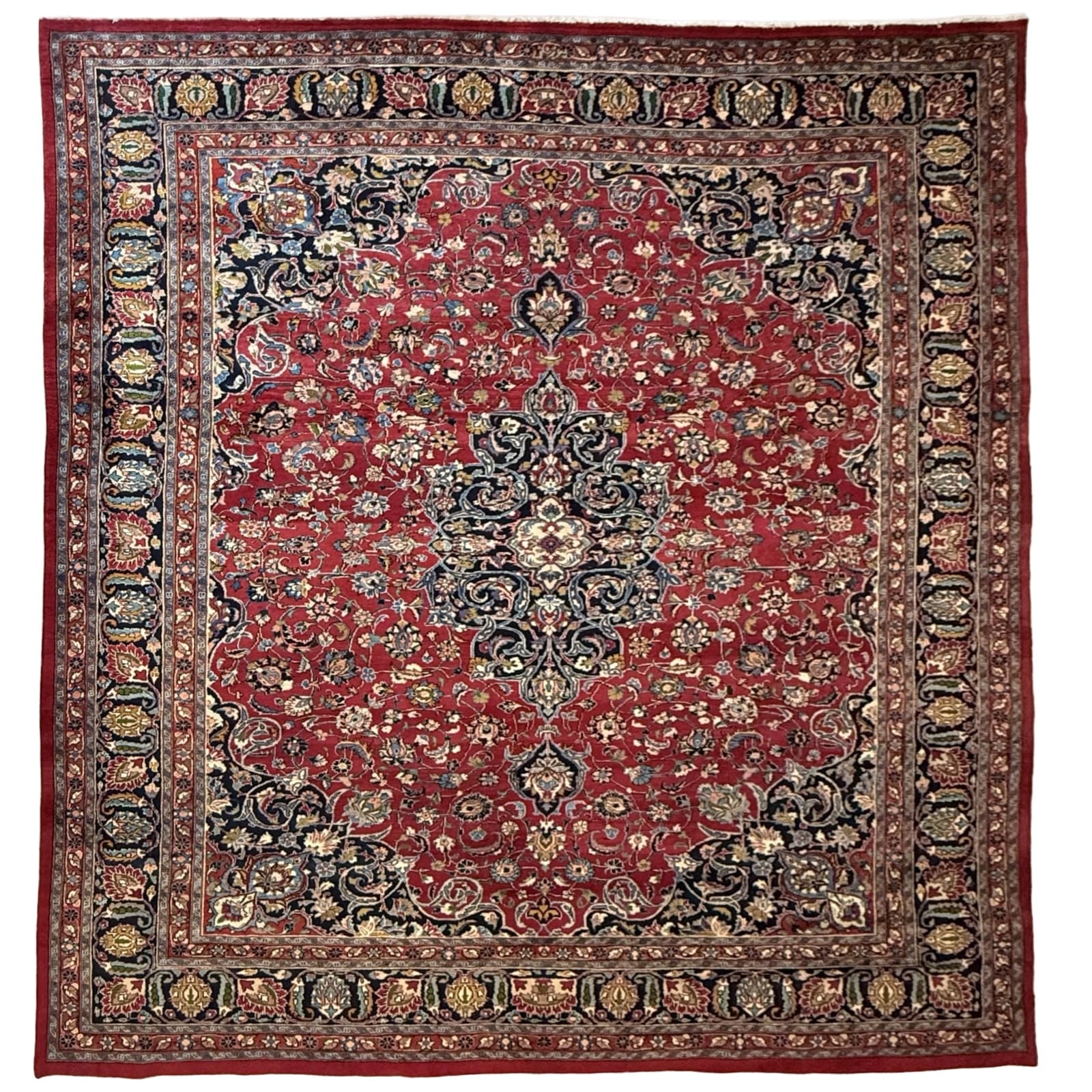 SH8_13 335 x 305cm Hand Knotted Square Red Persian Mashad Rug - Image 1