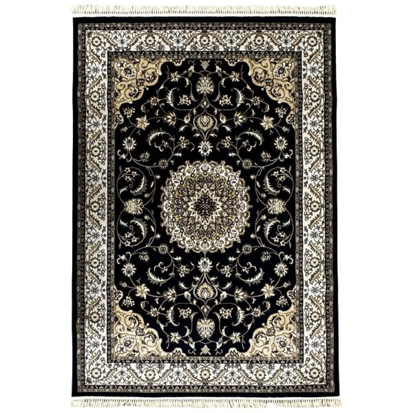 230 x 160cm Persian Kashan Floral Medallion ( Deep Navy Edition ) Machine Made Rug