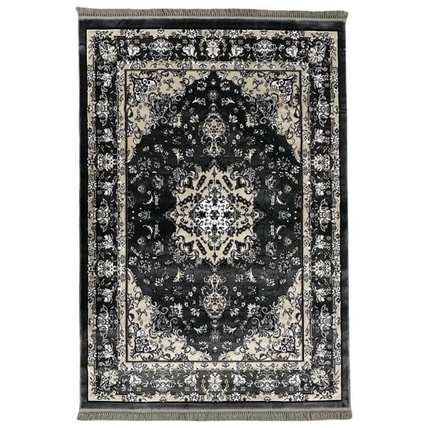 230 x 160cm Persian Tabriz Snowflake Medallion Design Machine Made Grey Rug