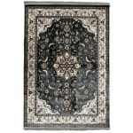 230 x 160cm Persian Kashan Floral Medallion Grey Machine Made Rug