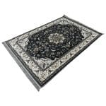 230 x 160cm Persian Kashan Floral Medallion Grey Machine Made Rug - Image 3
