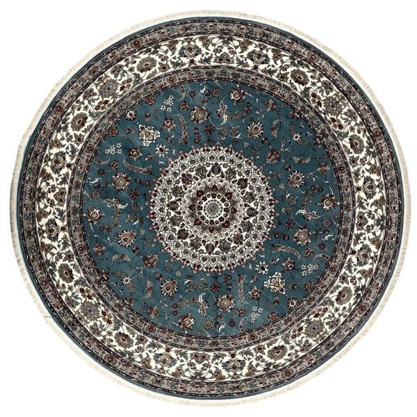 300 x 300cm Kashan Floral Medallion Machine Made Blue Round Rug