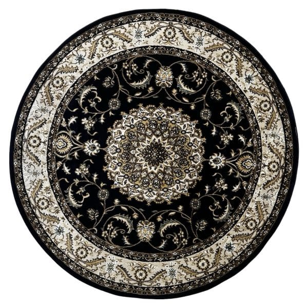 160 x 160cm Persian Kashan Design Machine Made Navy Round Rug