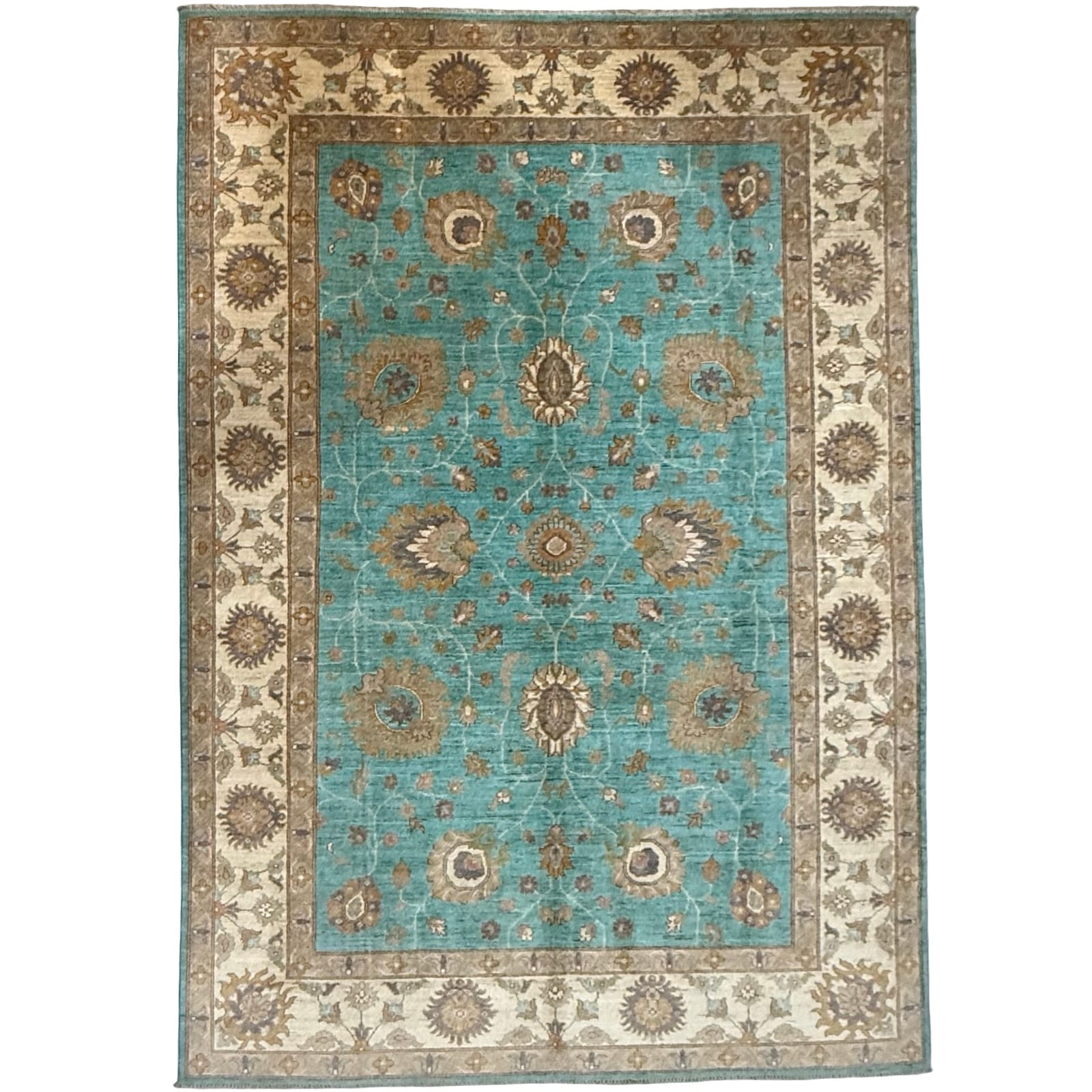 00p827eh_17 293 x 200cm Teal Blue Oriental Handmade – Afghan Chobi Wool Rug - Image 1