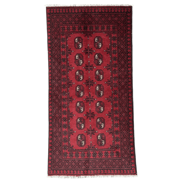 188cm x 103cm Hand-Knotted Red Bokhara Afghan Akche