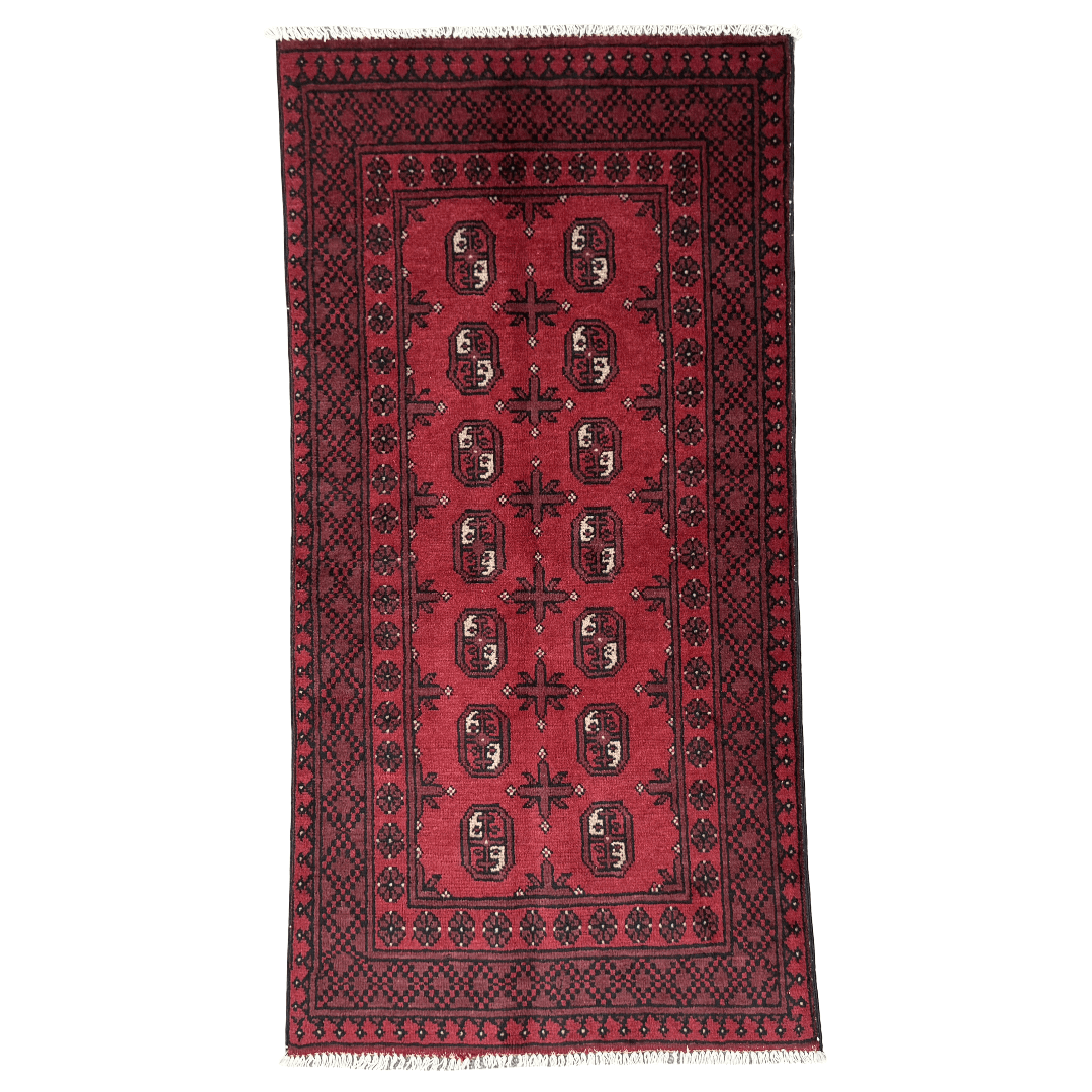04-188cmx103cm-red-afghan-image-1 188cm x 103cm Hand-Knotted Red Bokhara Afghan Akche