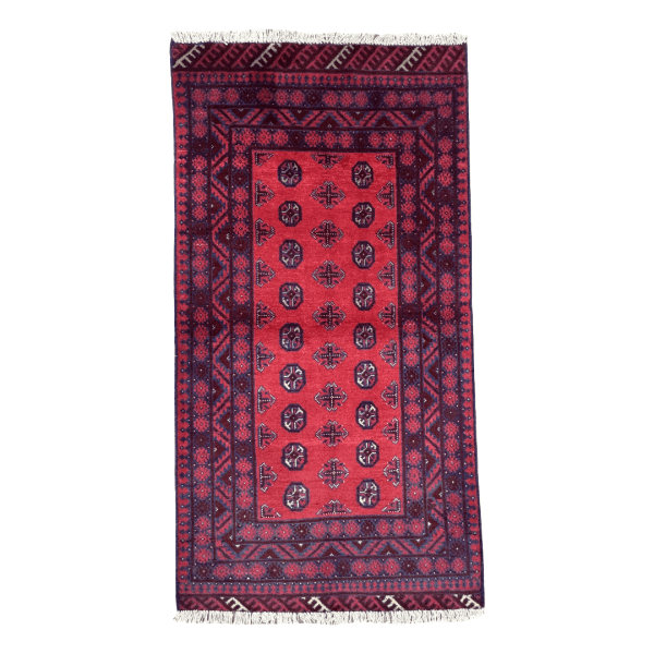 195cm x 105cm Hand-Knotted Red Bokhara Afghan Akche