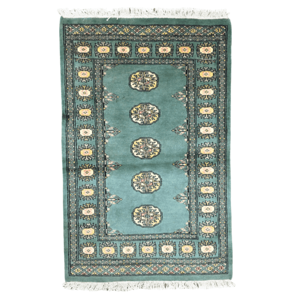122cm x 79cm Hand Knotted Cyan Karachi Bokhara – Wool Rug
