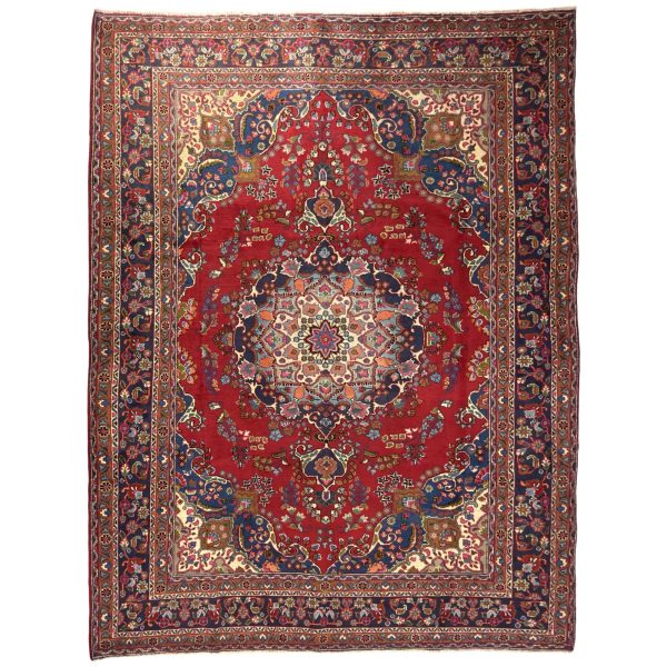 344 x 257cm Hand Knotted Persian Classic Red Mashad Wool Rug
