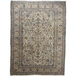 352 x 244cm Hand Knotted Vintage Floral Persian Kashan Cream Wool Rug