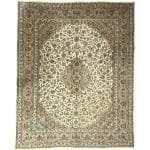 380 x 300cm Hand Knotted Persian Kashan Cream Brown Wool Rug