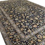 363 x 257cm Hand Knotted Bloomy Persian Kashan Navy Rug - Image 3
